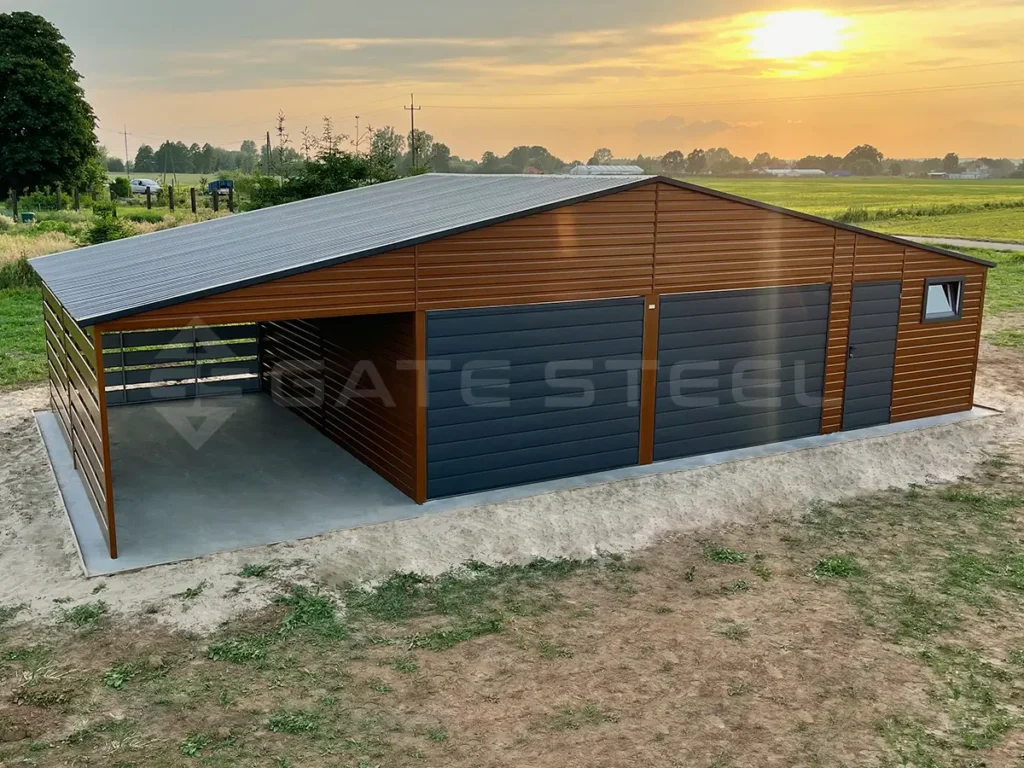Garaż z pomieszczeniem gospodarczym i wiatą, 12m x 6m