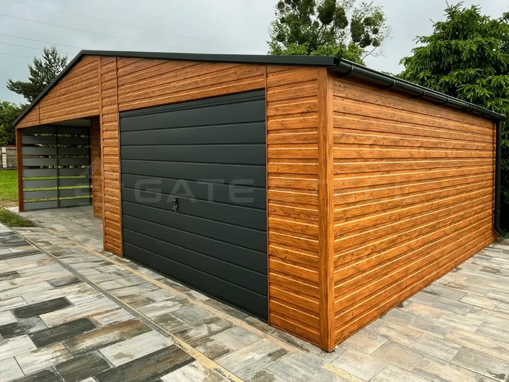 Garaż blaszany 9m x 6m z pomieszczeniem gospodarczym i bramą uchylną